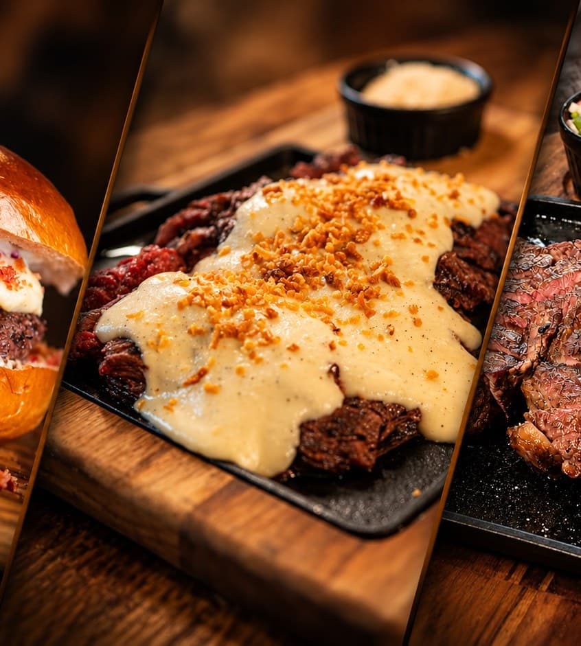 Filé com creme de gorgonzola na chapa de ferro